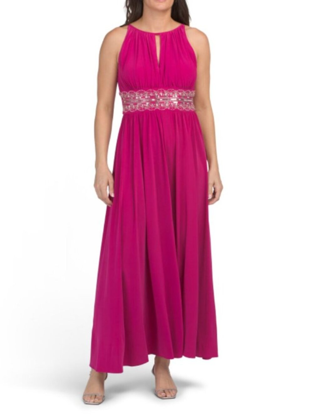 R&M RICHARDS Petite Beaded Waist Long Knit Maxi Dress
